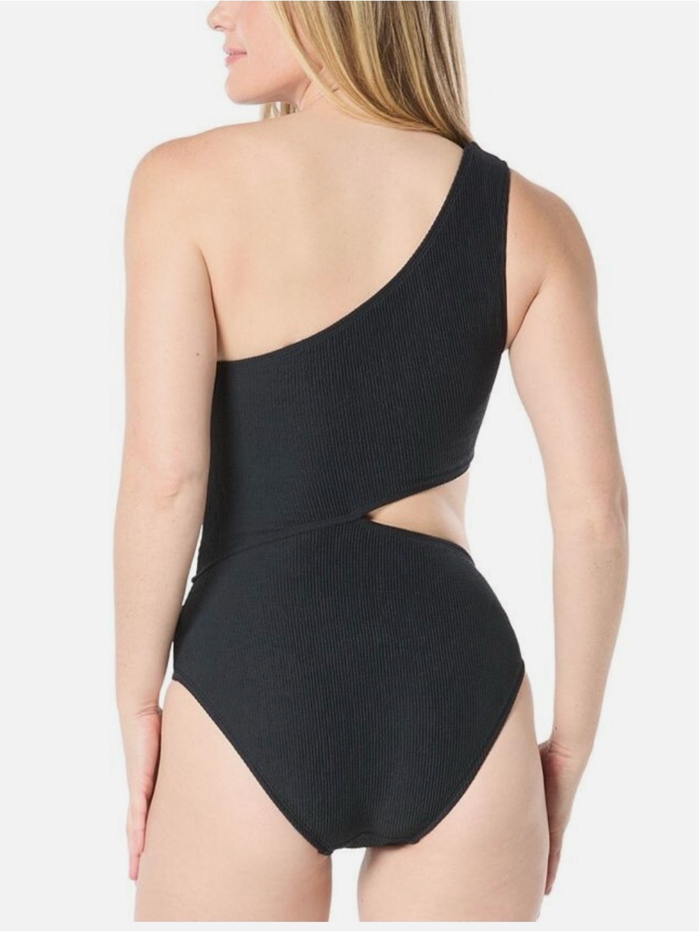 MICHAEL Michael Kors Logo Tape One-Shoulder Cutout Sporty Swimsuit Black Size 4 - Picture 2 of 14